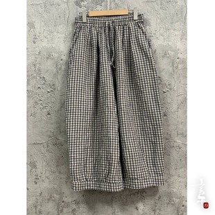 言午葵夏季酵磨洗色织亚麻裤文艺女宽松显瘦九分裤