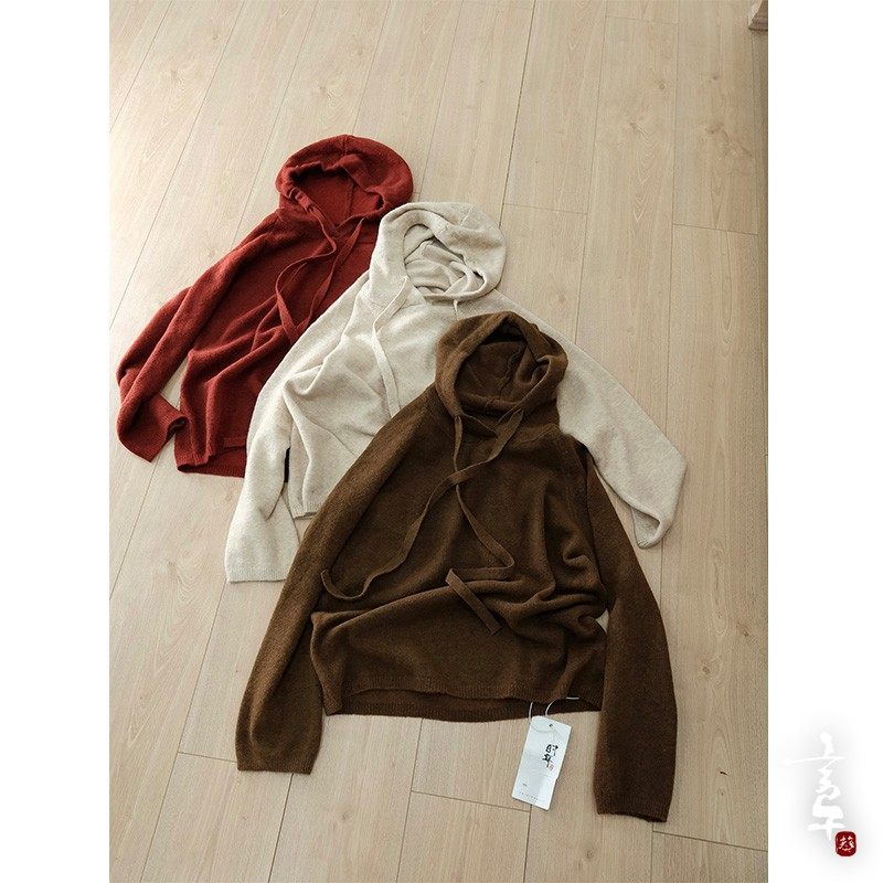 言午葵原创秋冬新品复古连帽慵懒风百搭舒适宽松保暖加厚针织毛衣,女装/女士精品,毛衣,淘宝优惠券,粉丝福利购,淘宝优惠卷