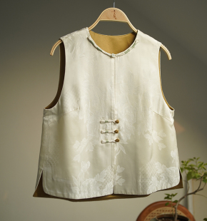 言午葵陌上花开原创新中式国风真丝欧根纱提花马甲背心女春夏