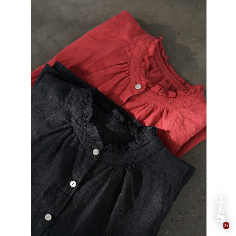 言午葵原创秋冬天然亚麻法式