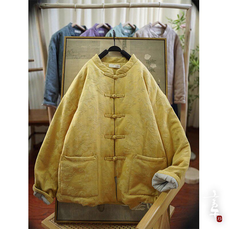 言午葵冬季新品 新疆棉花复古提花盘扣立领宽松长袖开衫外套棉衣,女装/女士精品,棉衣/棉服,淘宝优惠券,粉丝福利购,淘宝优惠卷