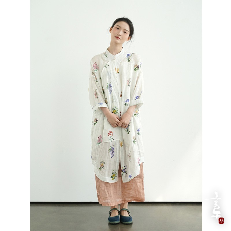 言午葵原创复古苎麻印花