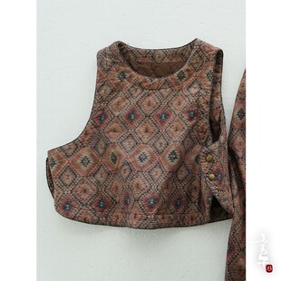 言午葵原创复古圆领磨毛夹棉马甲 中国风保暖元宝背心马甲