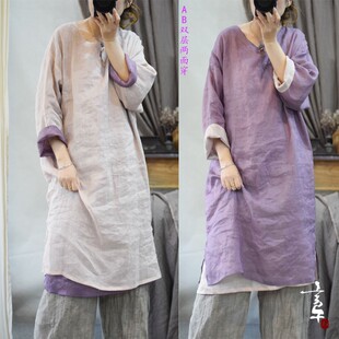 设计纯苎麻100支清透如蚕丝套头双层两面穿百搭连衣裙 言午葵新款