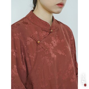 言午葵原创轻中式人丝提花珠扣衬衫 禅意文艺斜襟短衫茶服
