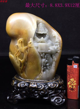 青田石印章寿山鸡血四川绿X703手工精品老昌化黄冻石雕小摆件悟道