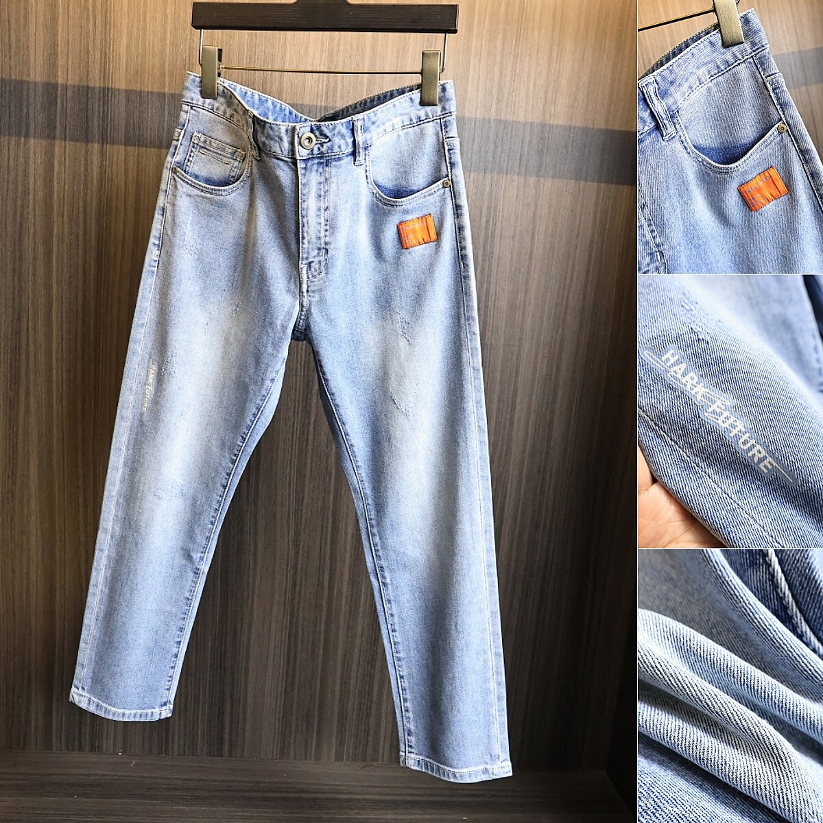 H家~轻薄细腻软糯！春夏男士水洗磨白亲肤合体裁剪直筒休闲牛仔裤