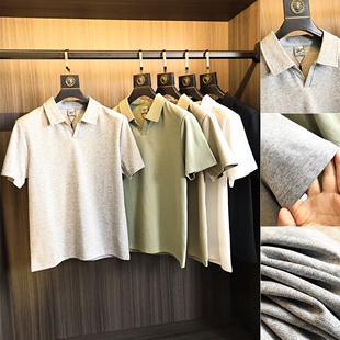 粗狂感十足 小V领 2025年夏季男士重磅棉混纺翻领短袖Polo衫T恤潮