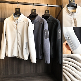 基础百搭户外抗寒保暖连帽抓绒夹克 秋冬男士 双面细绒 pc摇粒绒