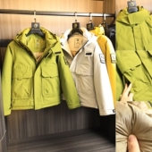 秋冬男士 袖 子绵羊毛填充 户外山系纯色保暖白鸭绒防水连帽羽绒服