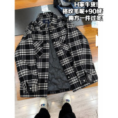 加厚保暖宽松翻领羽绒服外套 格纹毛呢秋冬男士 H家牛货 90绒子