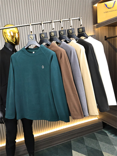 T恤衫 跑量款 纯色刺绣圆领保暖休闲打底衫 秋冬男士 280G双面德绒