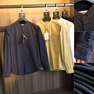 竖纹肌理面料 百搭宽松衬衫 秋季 亨利领时尚 外套 男士 甄选100%棉