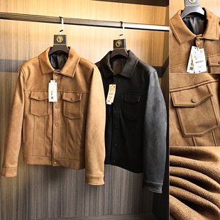 西班牙单！高端麂皮绒面料！秋冬男士防风保暖复古翻领夹克外套潮