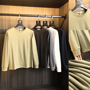 走商场订单!定织亲肤料!秋季男士纯色基础百搭透气圆领长袖T恤
