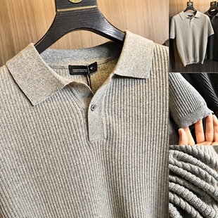 休闲 针织衫 坑条肌理针织 百搭亲肤透气翻领短袖 潮 春夏男士 美式