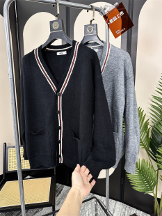 大V领提花宽松毛衣开衫 精仿工艺 秋冬男士 针织衫 外套潮 商场同款