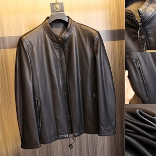 男士 轻奢线 秋季 水洗PU皮 纯色小立领商务休闲仿皮皮衣潮 柜2k