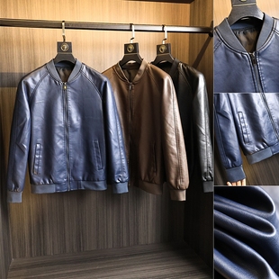 男士 秋季 机车系棒球领百搭休闲PU皮衣潮 水洗皮料 轻奢品牌好货