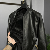 水洗超纤PU皮 加绒保暖夹克皮衣外套 男士 内里加厚毛绒 秋冬新款