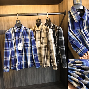 格子控B入/定织磨毛亲肤2025春秋复古休闲百搭格纹翻领长袖衬衫男