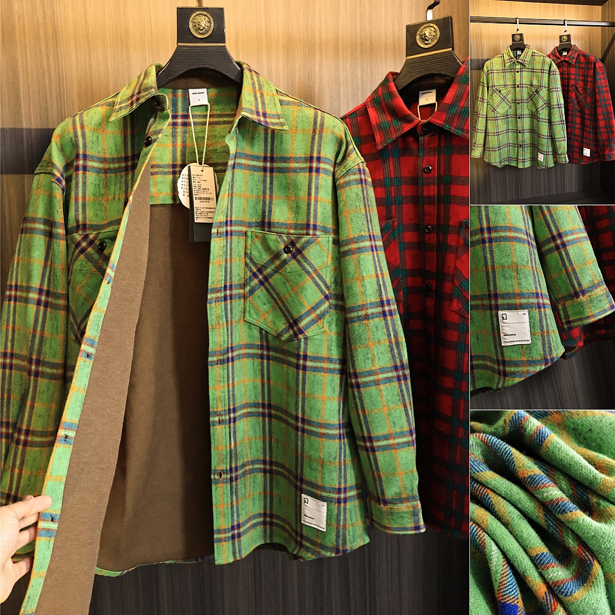 撞色格纹磨毛质感！长袖衬衫