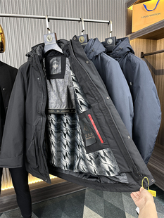 巧夺天工*鹅绒可拆卸/冬季男士纯色户外防风防水保暖派克服羽绒服