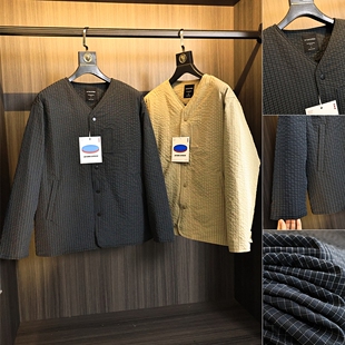 无性别风！高端复古！秋冬男士肌理面料保暖葫芦绗缝无领棉衣外套