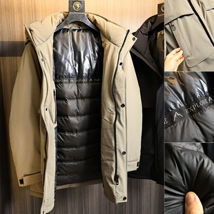 板正笔挺~H家牛货！秋冬男士纯色山系户外防泼水保暖中长款羽绒服
