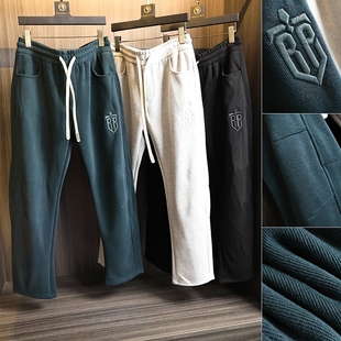 竖条纹针织!万针刺绣!秋冬男士纯色百搭弯刀裁剪显瘦直筒休闲裤