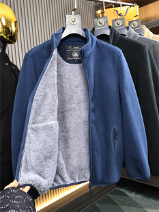 贸易公司单!轻便~保暖!秋冬男士纯色摇粒绒加绒保暖休闲夹克潮