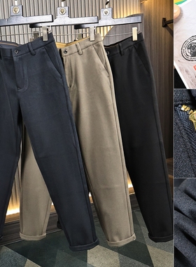 ODM公司系列！绵羊毛混纺！秋冬男士纯色加厚保暖直筒毛呢休闲裤
