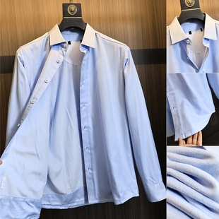 纯色通勤百搭翻领保暖衬衫 轻商务男士 秋冬男士 加绒加厚 潮 苾备