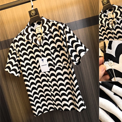 高街潮流/斑马纹！短袖衬衫男