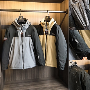 北欧户外高端滑雪棉服！抵御严寒！秋冬男士加厚防水连帽撞色棉衣