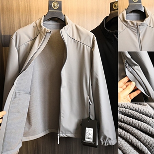 纯色户外运动百搭立领休闲夹克外套 秋冬男士 PC方格绒 吸湿透气