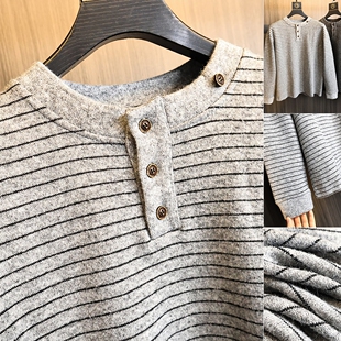 设计师款!儒雅腔调!秋冬男士复古条纹亲肤细腻羊毛亨利领针织衫