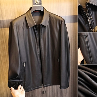 男士 高端线 秋季 PU皮 纯色商务休闲翻领仿皮皮衣潮 水洗荔枝纹