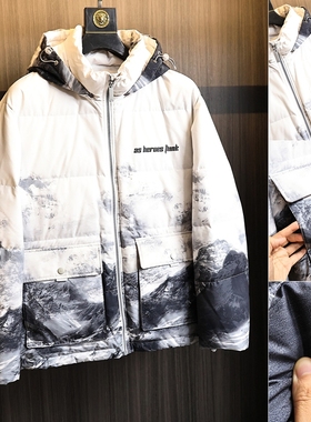 H家牛货~雪山系列！秋冬男士高蓬松白鸭绒户外三防连帽羽绒服外套