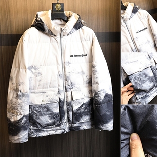 H家牛货~雪山系列！秋冬男士高蓬松白鸭绒户外三防连帽羽绒服外套