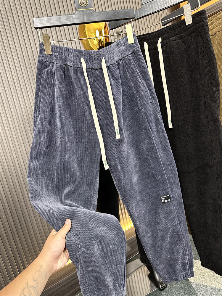 港柜订单~灯芯绒面！软糯！秋冬男士纯色松紧腰百搭时尚休闲裤潮,男装,休闲裤,淘宝优惠券,粉丝福利购,淘宝优惠卷