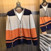 时尚 清仓款 V领假两件毛衣外套潮 男士 拼色百搭针织衫 柜199 秋季
