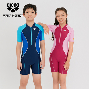 阿瑞娜儿童短袖 进口面料男女童泳装 连体防晒泳衣 设计 插肩袖 新款