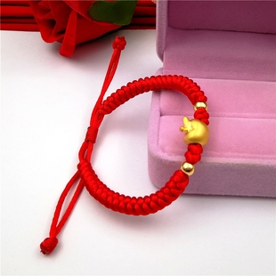 苹果红手绳宝宝红绳手链沙金心经弯管转运珠编绳平安夜礼品纯沙金
