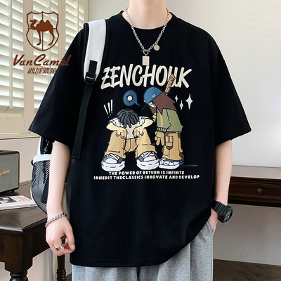 VANCAMEL西域骆驼卡通印花青少年短袖t恤男士潮流夏季半袖体恤衫