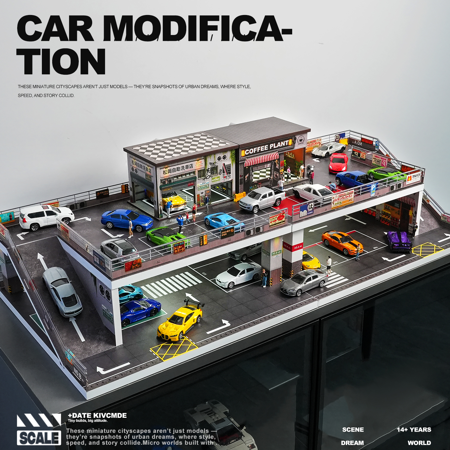 适用minigt适用tomy卡车模带灯双层停车场展示盒收纳桌面摆件收藏