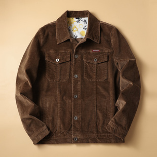 春秋灯芯绒外套男士韩版潮流秋季新款灯草绒灯蕊绒心条绒夹克衣服