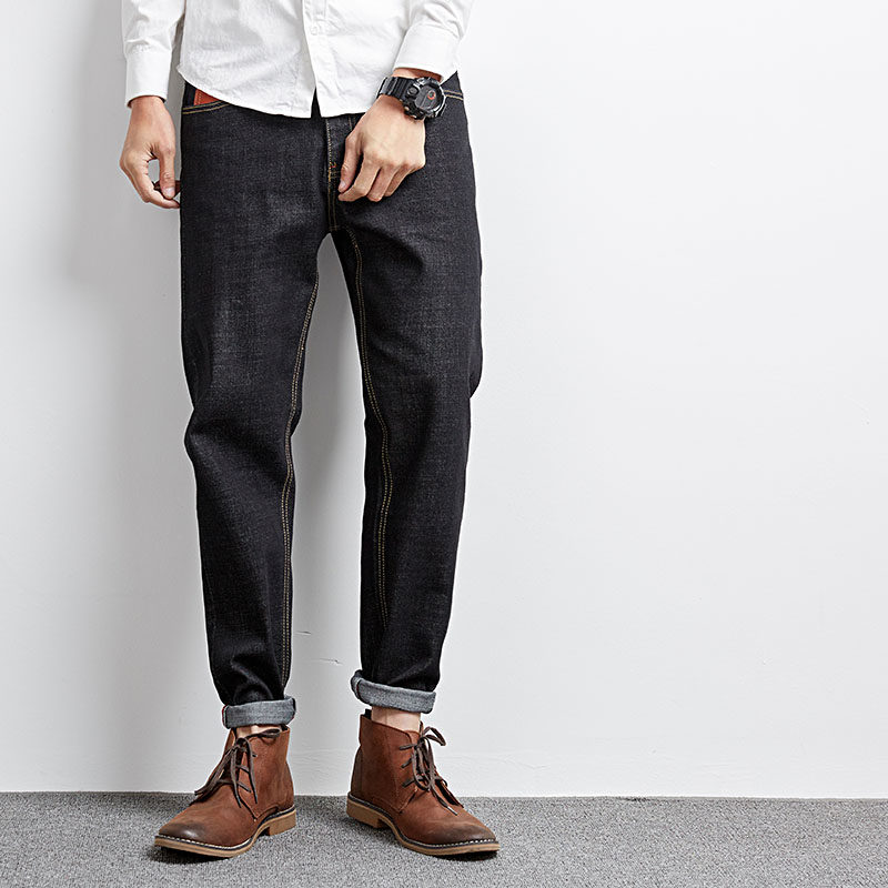 丹宁春秋款潮流深色赤耳牛仔裤