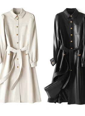 秋冬新款真皮皮衣绵羊皮金属装饰设计感气质长款外套皮衣