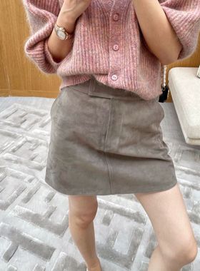 真皮皮裙秋冬 简约高腰升级头层山羊反绒百搭包臀半身裙